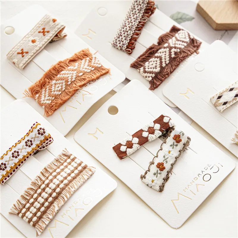 Women Girls Tassel Hair Clips Baby Hairpin Children Embroidery Flower BB Clip Vintage Accessories For Infants Korean Style Pin
