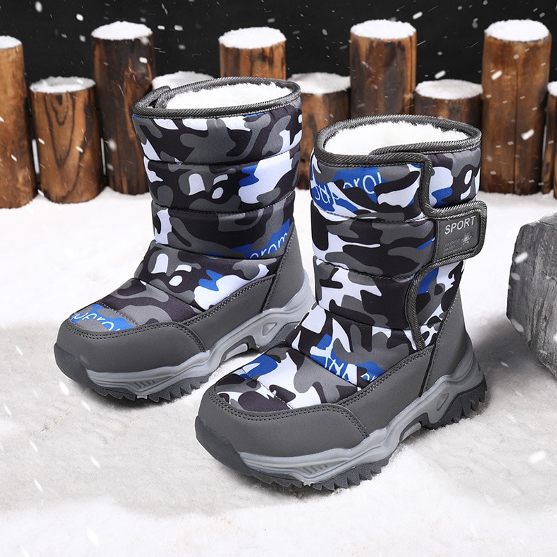 Waterproof Outdoor Children Snow Boots Multicolor Camouflage Anti-cold Ski Boys & Girls Thick Plush Warm Winter Shoes Size 2