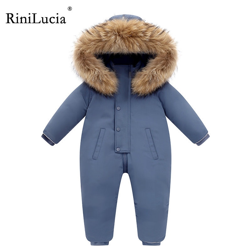RiniLucia Newborn Baby Boy Down Jumpsuit Winter Zipper Hooded Bodysuit for Infants Long Sleeve Thicken Kids Clothes Girls