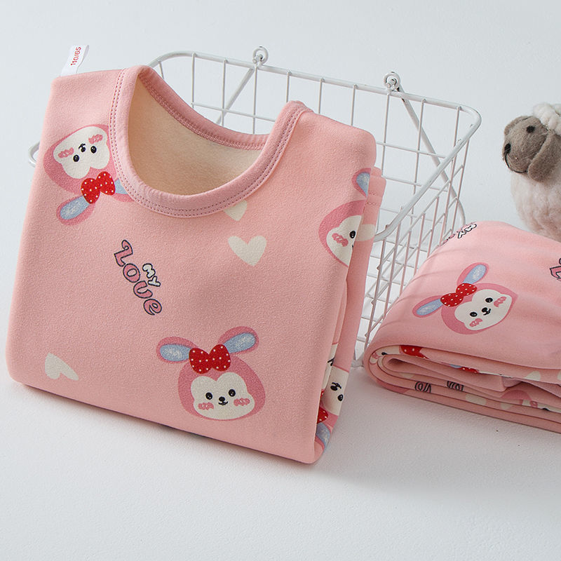 Plus Velvet Thicken Child Thermal Underwear Suit Boys Girls Winter Quilted Warm Clothing Cartoon Style Soft Comfort Home Clothes