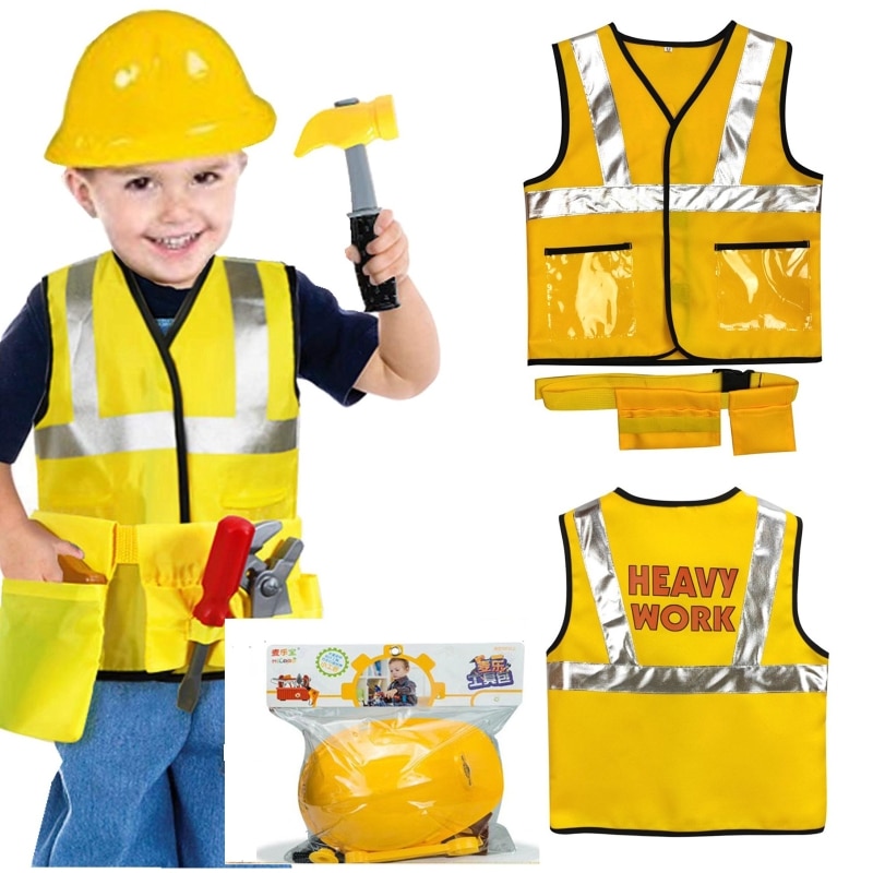 Engineer vest helmet saw drill spanner toys Kit for Kids Children Cosplay Construction Worker builder Costume