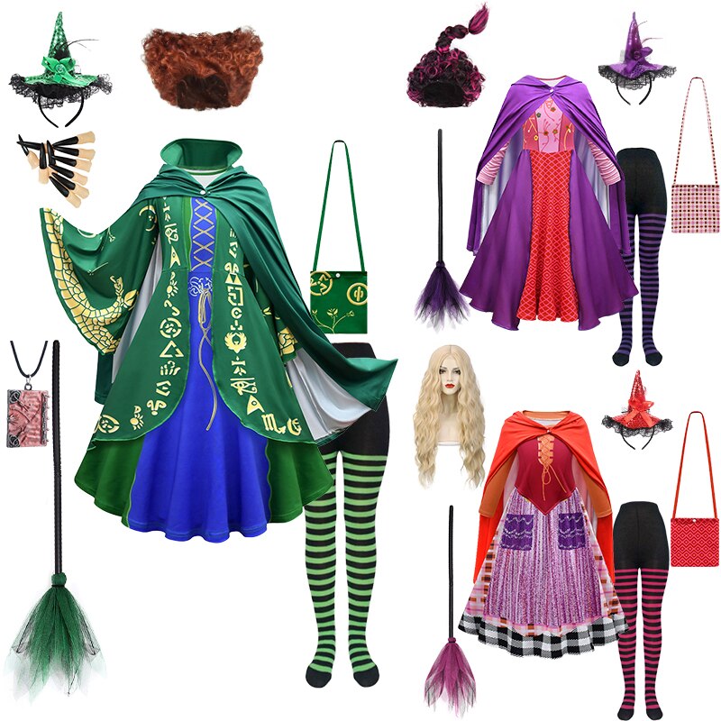 Hocus Pocus 2 Halloween Girls Witch Winifred Costume Sarah Mary Sanderson Sisters Dress Up Child Vampire Cosplay Vintage Dresses