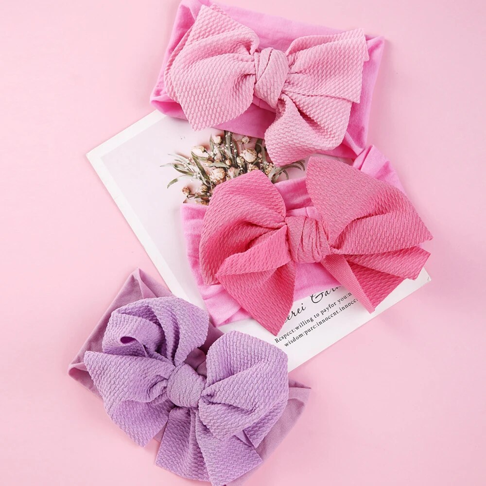 Large Bow Baby Girls Headwear Turban Nylon Headband Newborn Soft Wide Big Hairbow Headwrap Infant Messy Bow Knot Baby Hairband
