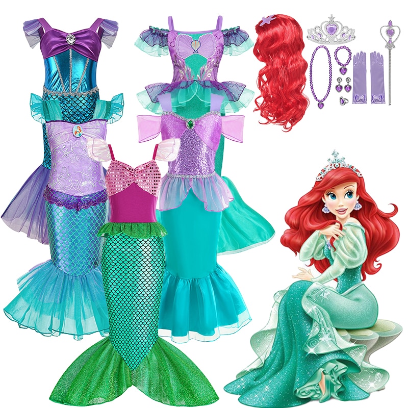 Little Mermaid Princess Costume Ariel Dress Gown Kids Vestidos Dress For Girls Christmas Gift Fancy Ariel Cosplay Disguise