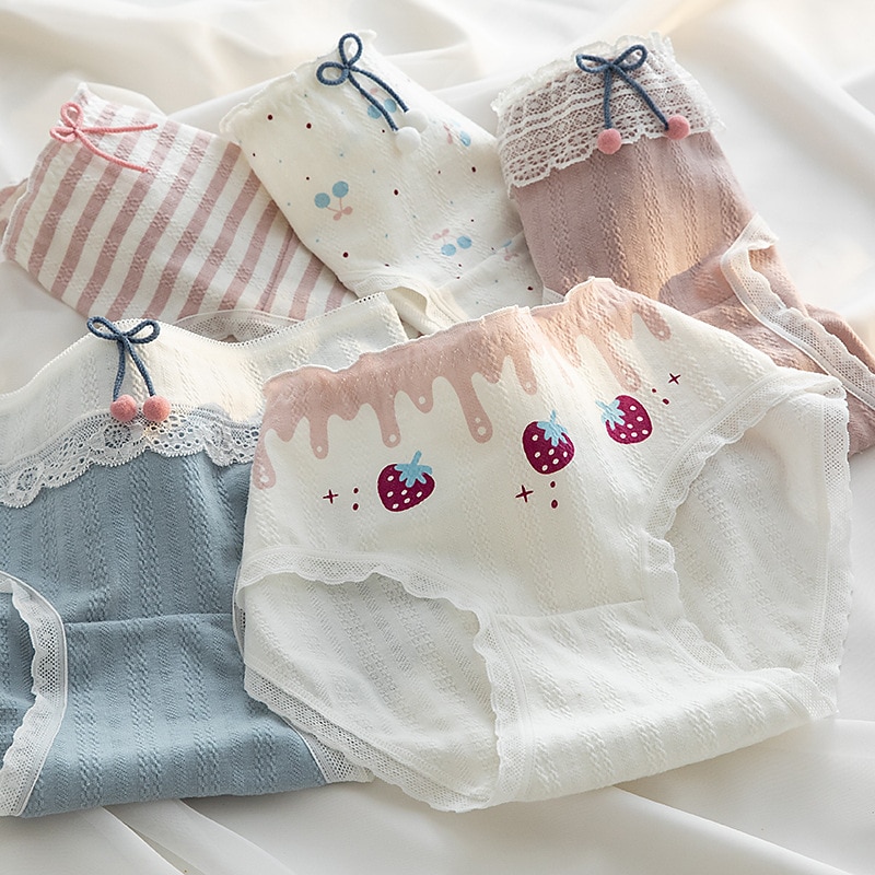 Strawberry Girl Underwear Lace Briefs Cotton Cute Designs Printing Panties Kids Breathable Soft Healthy Underpants Girls Gift