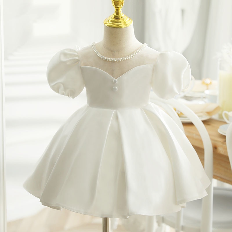 Toddler Flower Girl White Dresses Wedding Bridesmaid Kids Bow Tutu Fluffy Dress Christening Birthday Party Luxury Gowns Vestidos