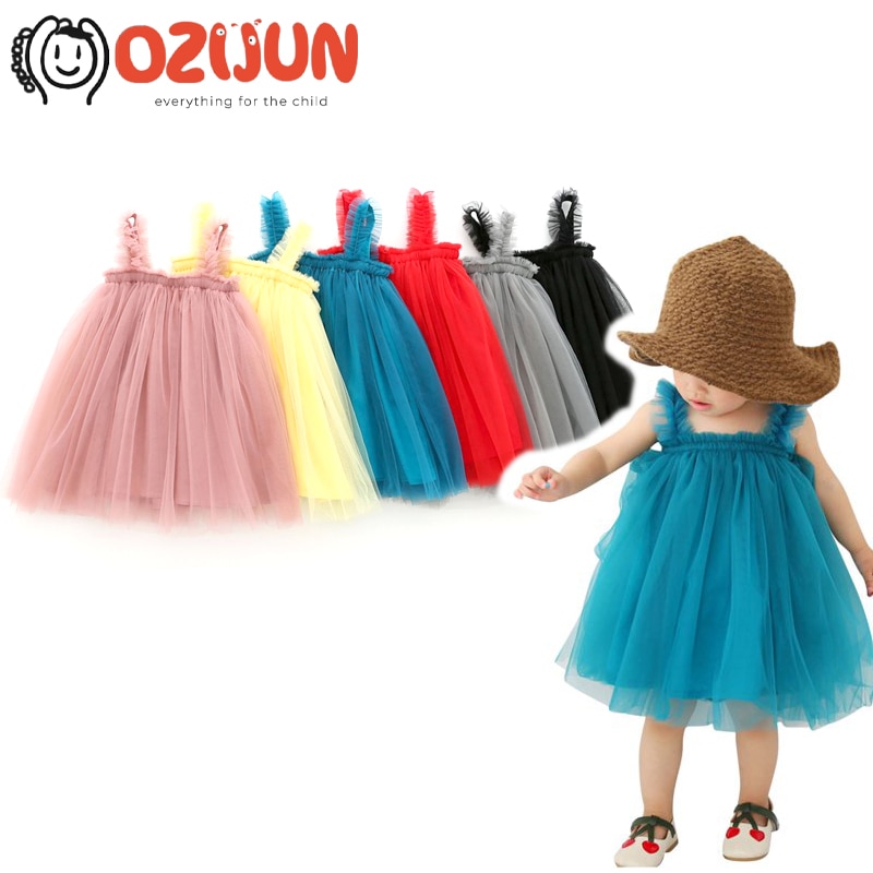 Layered Blue Tulle Dress for Toddler Girl Baby Sleeveless Ruffle Skirt Party Dress Sweet First Birthday Vestido De Tutú Princesa