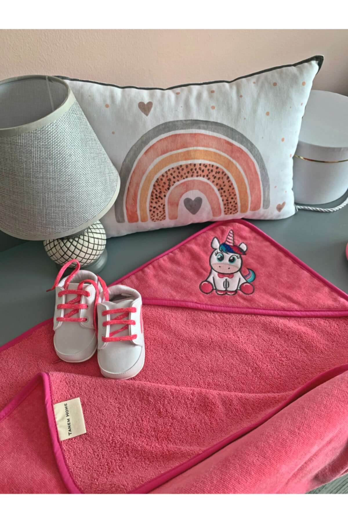 Cotton Unicorn Pattern Embroidered Baby Towel Swaddle 75x75cm Cotton Singlet Pink Solid Color & Bathrobe Bathroom Home furni