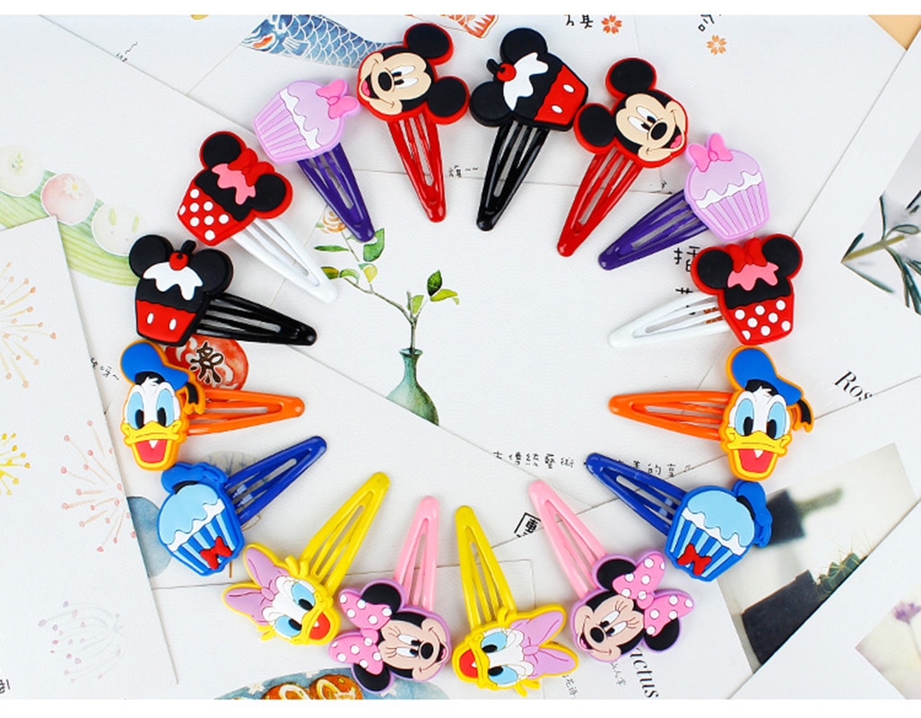 Disney Mickey Minnie Mouse Girls Hair Accessories Cute Cartoon Hairclip Candy Color Hair Clip Barrette Cute Hair Clip for Kids