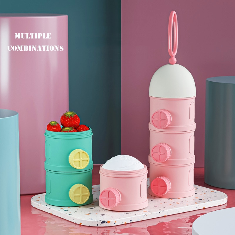 Portable Baby Food Storage Box 3/4 Layers Side Opening Milk Powder Box Non-Spill Infant Essential Cereal Toddler Snack Container