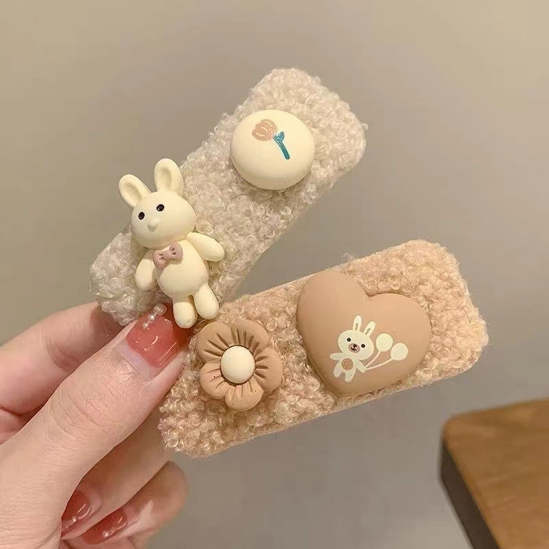 Korean Lamb Hair Clip Hairpin Cute Cartoon Bear Rabbit Bangs Heart Shape Broken Hair Duckbill Clip Baby Girls Hair Accessories