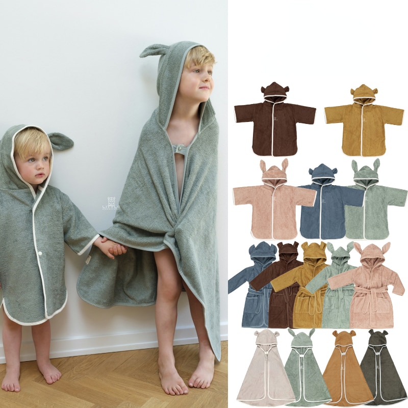Children's Bathrobe Danish Style Children's Animal Ear Hooded Bath Towel Newborn Cotton Bath Towel Pijamas Navideñas F