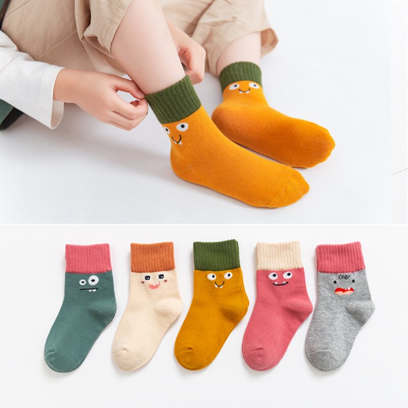 5 Pairs 1 To 12 Years Children's Socks 2022 Spring Autumn Baby Boys Girls Cotton Mesh Breathable Warm Soft Cute Socks Kids 