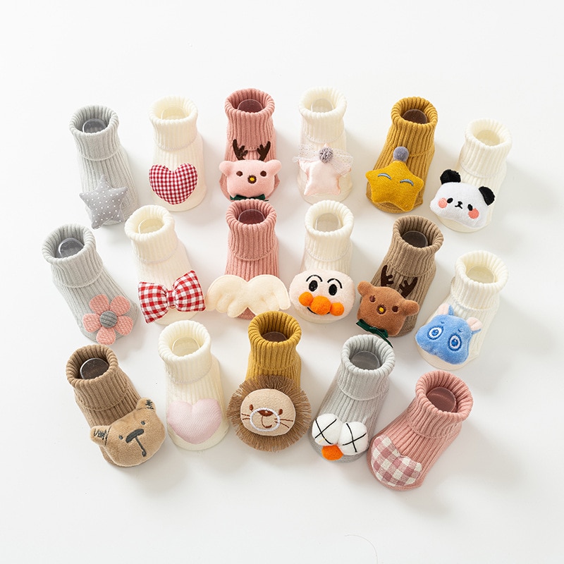 1 Pair Spring Autumn Baby Socks Cute Cartoon Animal Boy Girl Rubber Anti Slip Socks Infant Newborn Soft Cotton Floor Sock Shoes