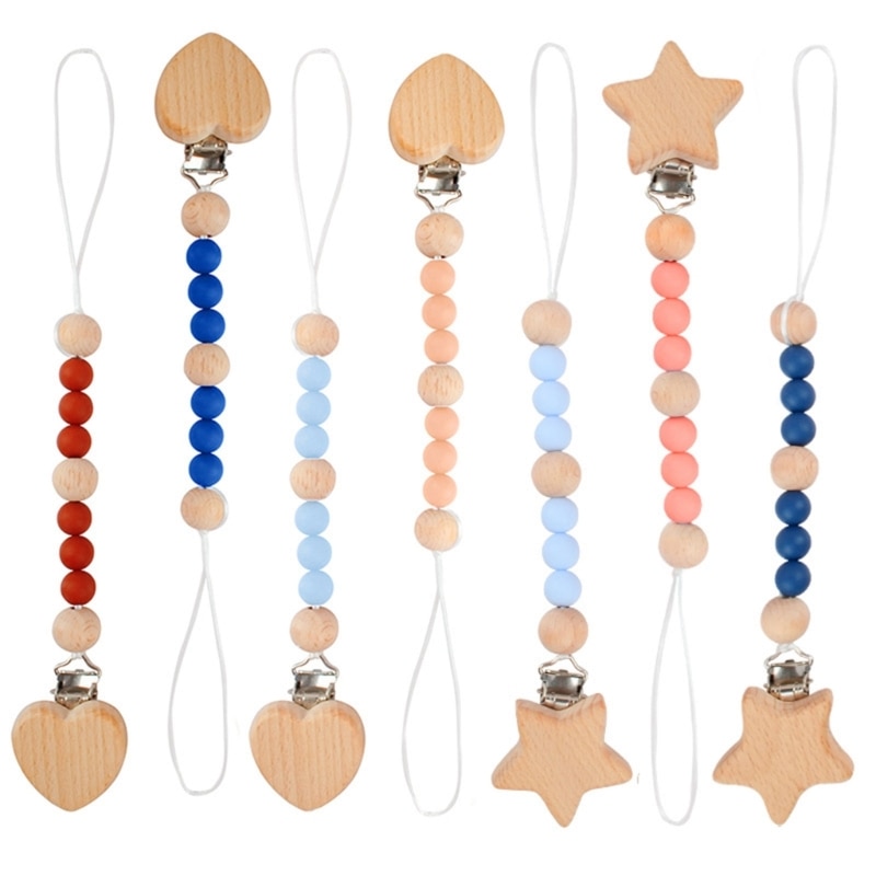 Wooden Bead Pacifier Clip Anti-Lost Clip Drooling Bibs Chain Baby Teething Toy