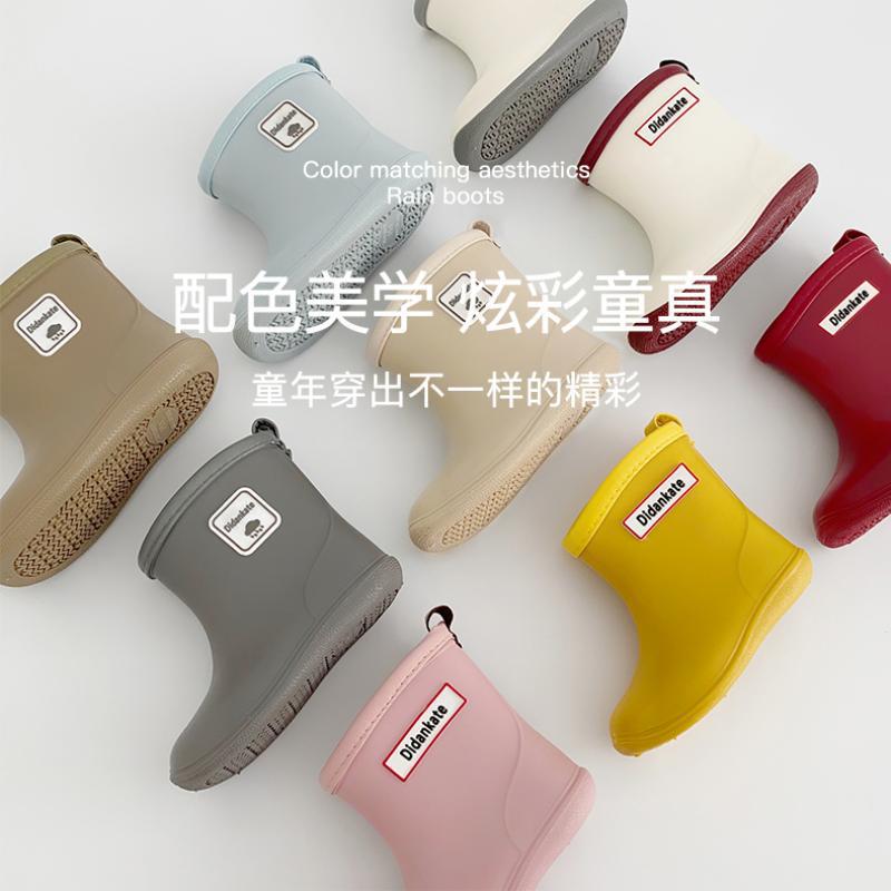 New Solid PVC Children Rain Boots Waterproof Anti Slip Toddler Boys Girls Rainboots Soft Bottom Slip on Kids Water Shoes