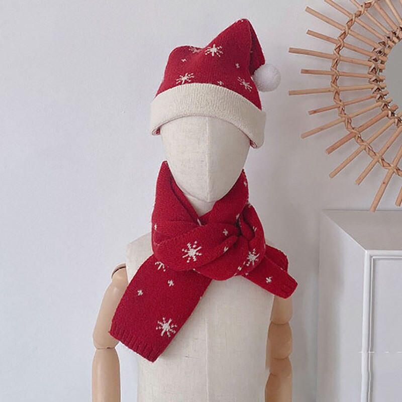 Christmas Gift Children's Knitted Hat And Scarf 2-pcs Set Winter Baby Woolen Yarn Hat Warm Scarf