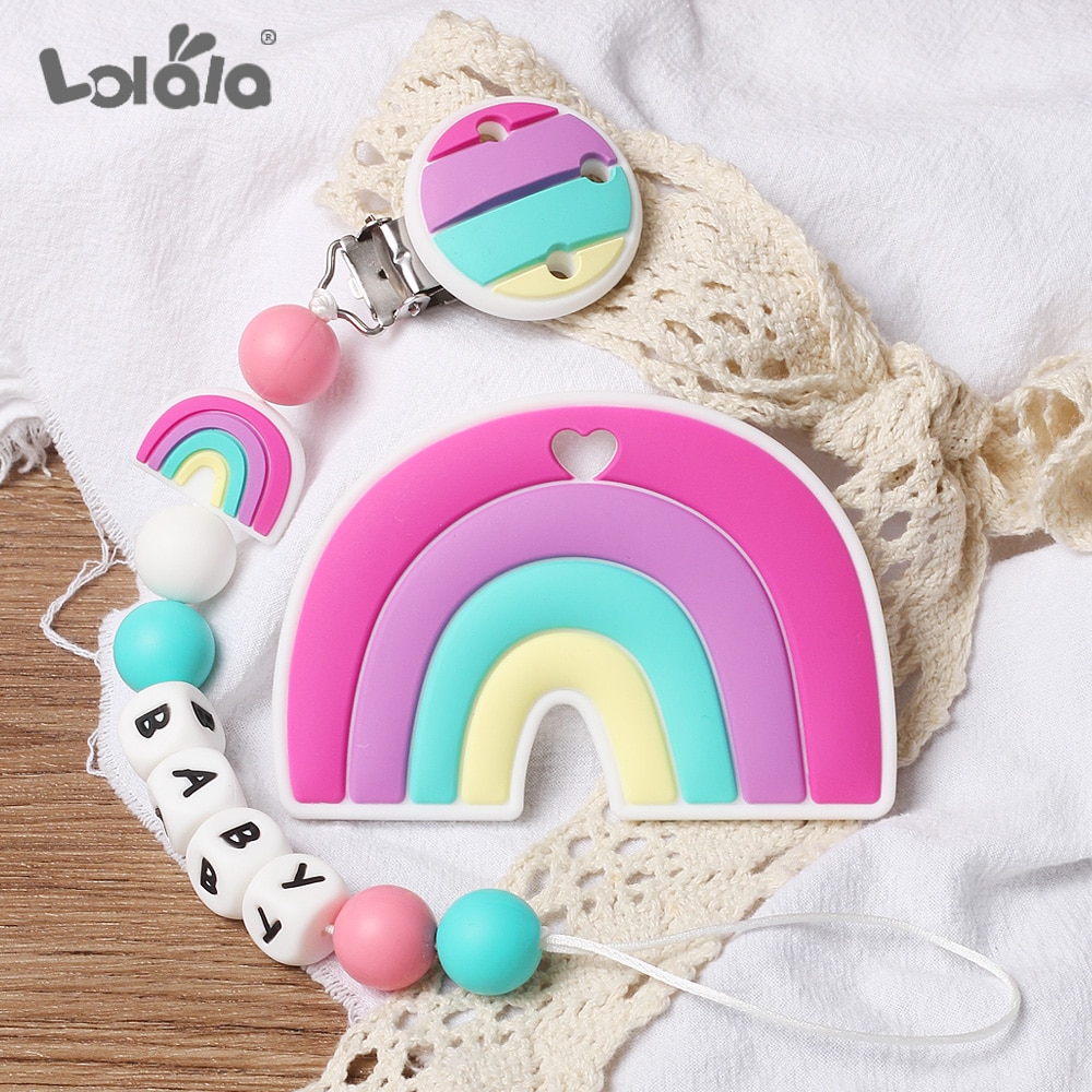 Pacifier Clip Baby Rainbow Silicone Customized Name Teether Beads BPA Free Silicone Chain Kids Handmade Toys Supplies For Baby