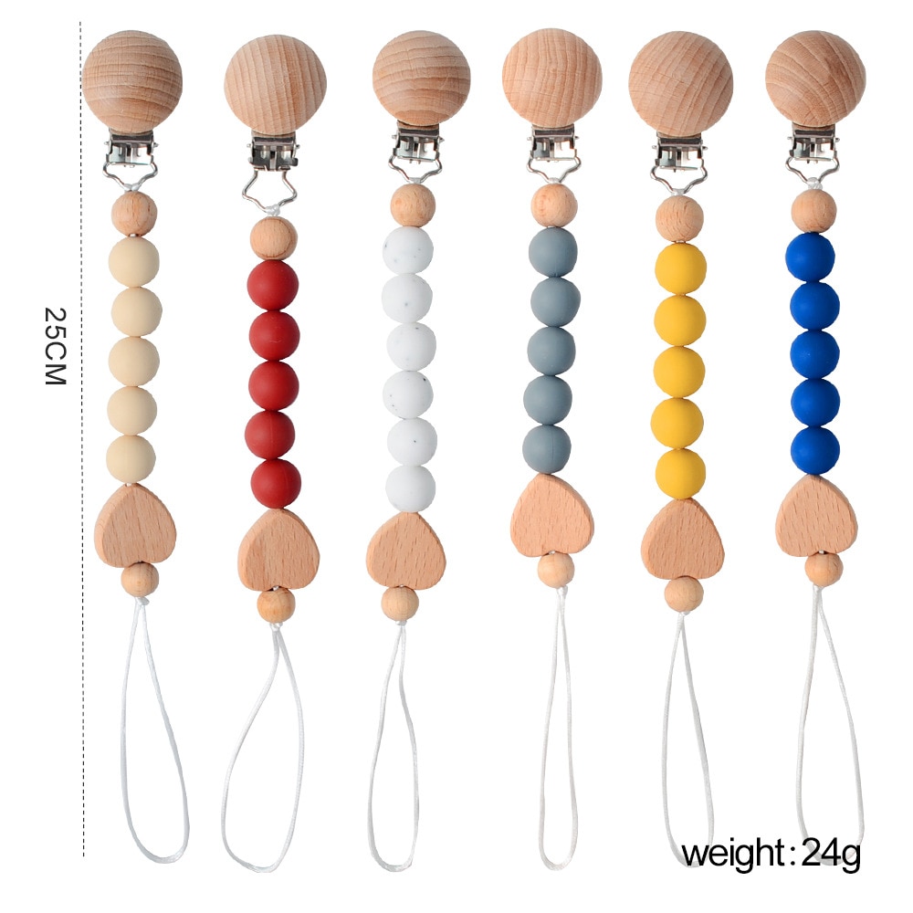 Pacifier Chain Baby Dummy Clips BPA Free Silicone Beads Love Heart Teething Toy Gift Nipple Holder Anti-lost Chains Accessories