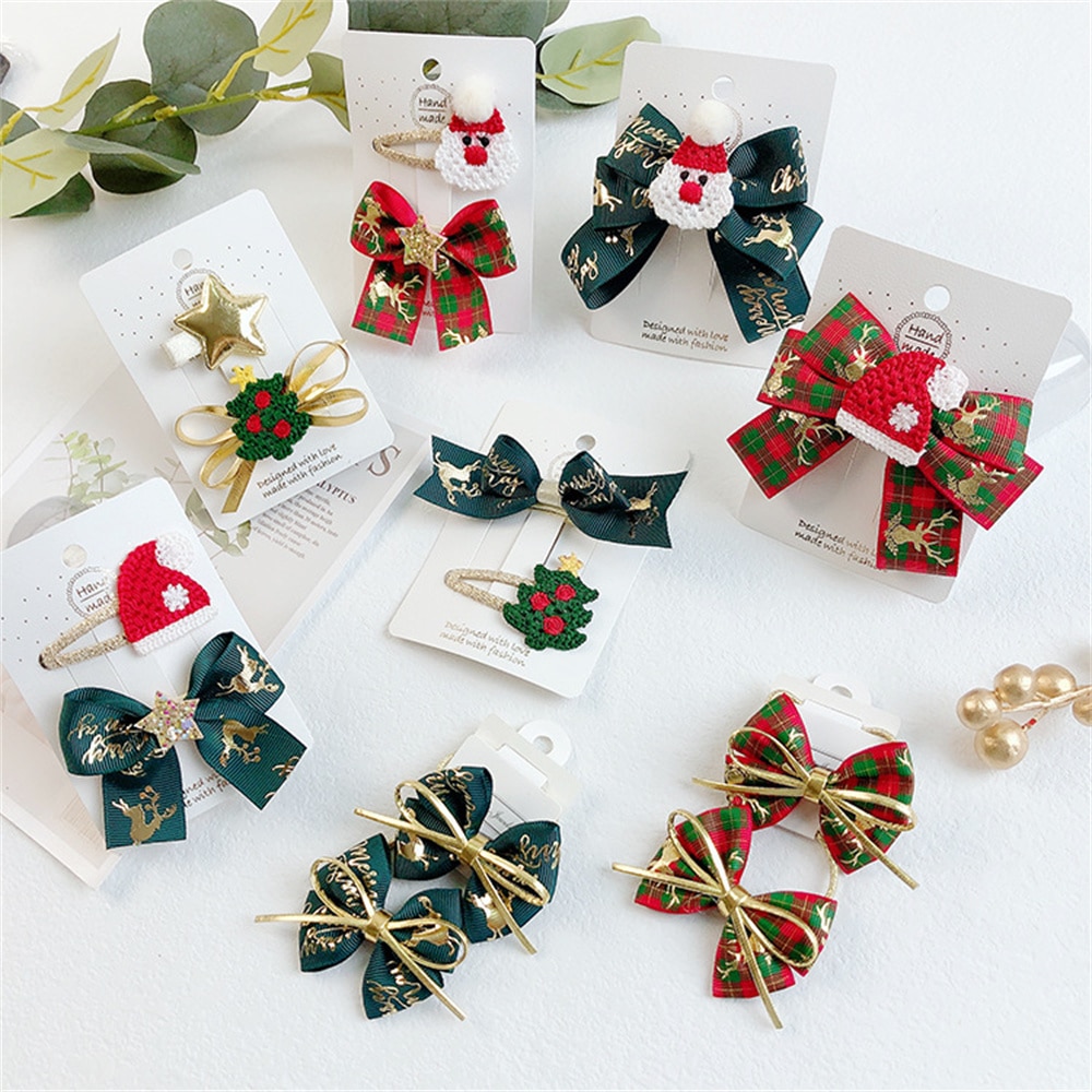 2pcs Baby Girls New Christmas Hairpin Antler Hair Clips Deer Ear Party Headbands Festival Rubber Bands Hair Accessories Gifts