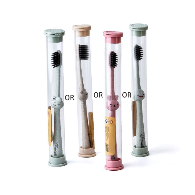Children Baby Toothbrush Cartoon Animal Handle Oral Bamboo Charcoal Brush Care Natural Wheat Straw Degradable