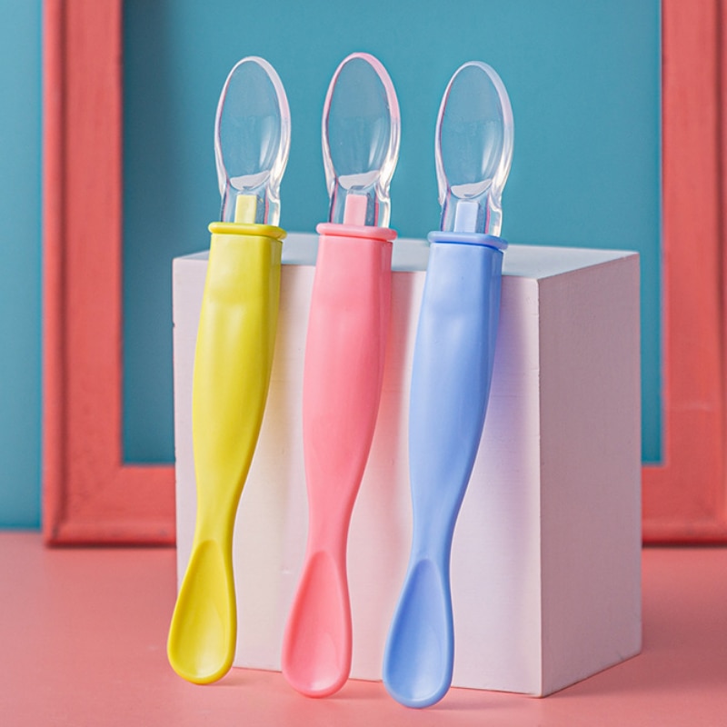Baby Feeder Spoons Infant Baby Feeding Spoon Mini Soft Transparent Silicone Safety Newborn Tableware Spoon Flatware