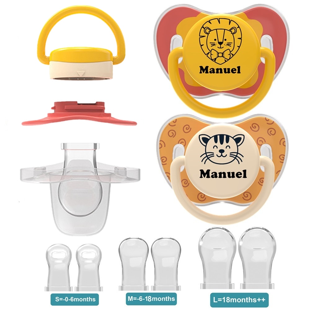MIYOCAR personalized Replaceable baby pacifier (2 Pcs) Includes 6 Different Sized Silicone teat can take apart and re-assembled