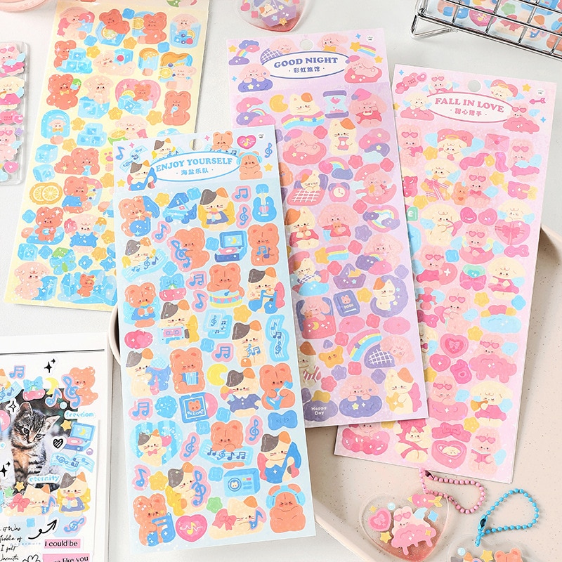 MOHAMM 1 Sheet Shiny Kawaii Cartoon Animal Stickers for Photocard Frame DIY Craft Collage Art Projects Planners