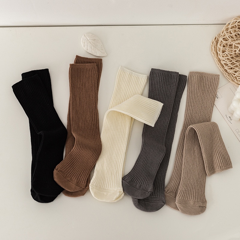 1 Pair Knee High Sock for Baby Boy Girl Combed Cotton Pile Sock Spring Autumn Solid Color Leg Warmers Tumble Sock for 1-8Y Kids