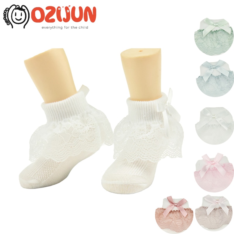 2 Pairs 0-10Y Baby Girls Double Layers Bow-tie Lace Socks Breathable Mesh Socks Children's Princess Cotton Socks
