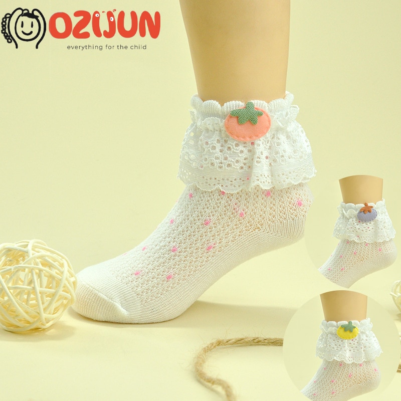 3 Pairs 0-10Y Baby Girls Lace Socks Breathable Socks Children's Princess Cotton Socks