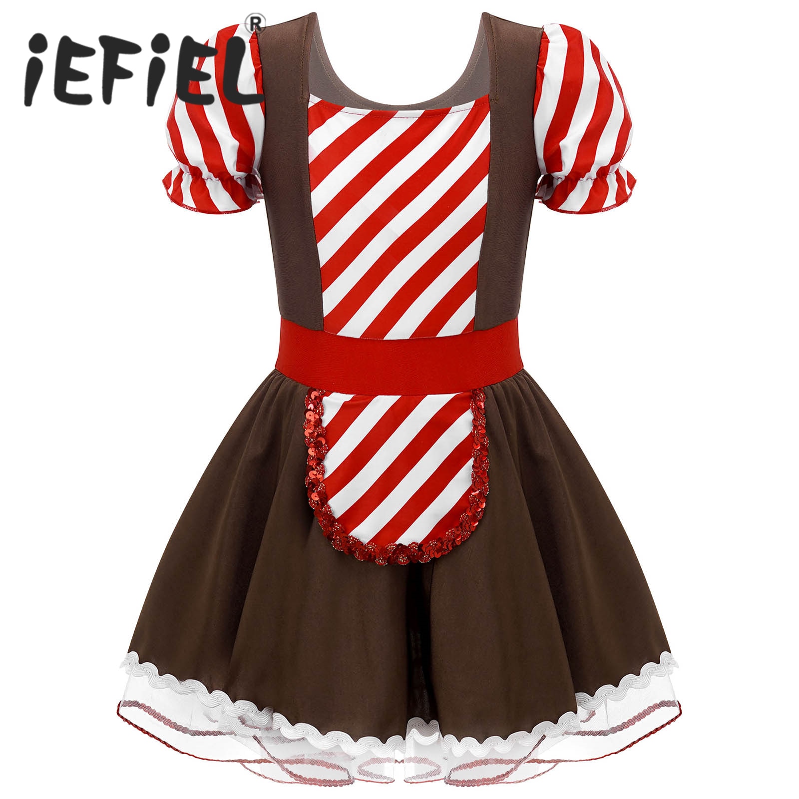 Kids Girls Cookie Costume Halloween Cosplay Dress Stripe Patchwork Leotard Dress for Carnival Party Dress Up Stage Performance