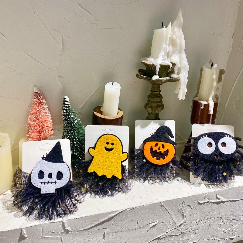 Hair Clips Kids Girls Halloween Mesh Hairpin Pumpkin Ghost Spider Head Clip Decoration Party Cosplay Hair Pins Baby Accessories