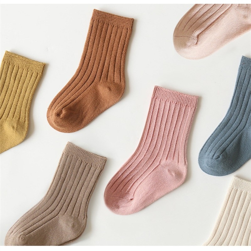 high quality Baby Socks Newborn Kids Infant Girls Boys crew High Sock Toddler Solid Cotton rib Stripe Plain Sock 0-8 Children