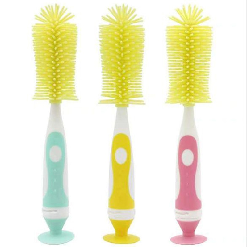 Silicone+PP Baby Bottle Brushes Nipple Brushes Spout Tube Teat Sponge Feeding Bottle Cleaning Brush Multifunctional