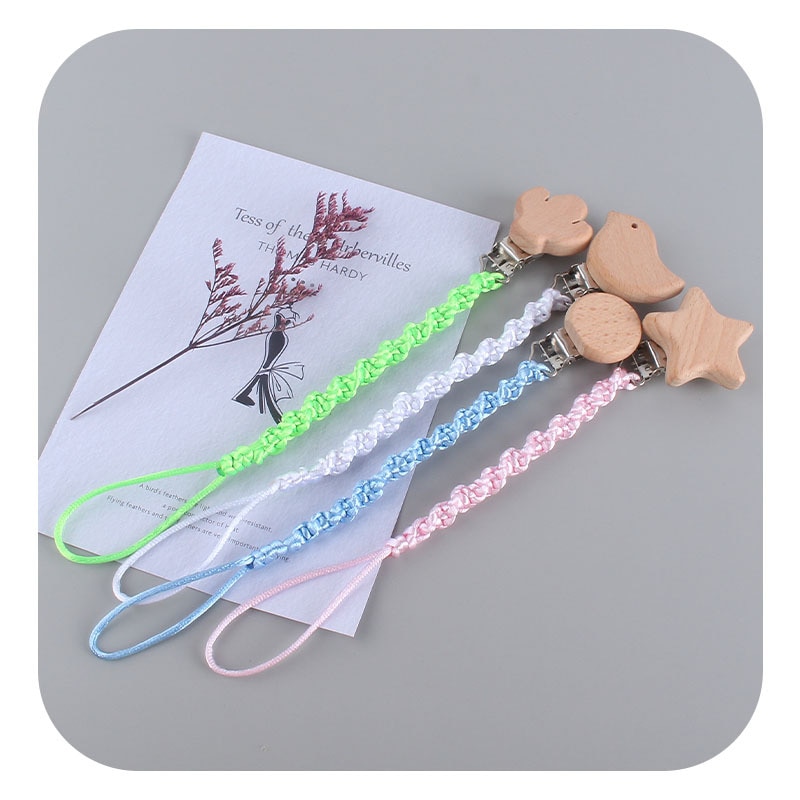 Baby Pacifier Clip Chain Wood Cartoon Animal DIY Hand-woven Teethers Teething Toys Newborn Dummy Nipple Holder Anti-lost Chains