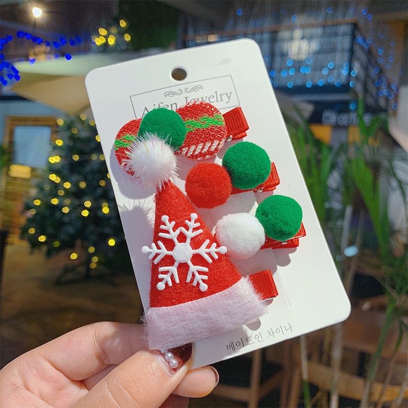 4Pcs Christmas Cartoon Santa Claus Christmas Tree Elk Hair Clips Kids Baby Girl Headwear Barrettes Hair Accessories Party Gift
