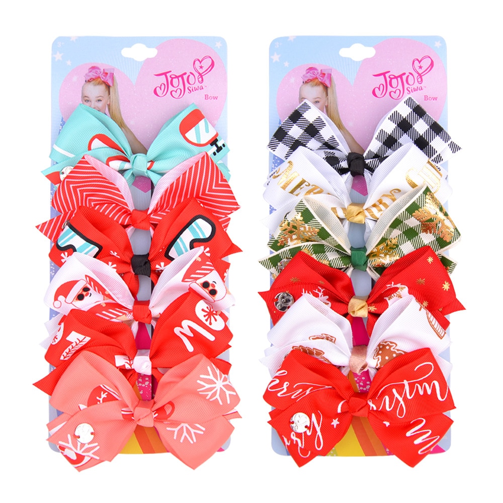 6Pcs/8 Pcs New Cute Christmas Hair Clips For Sweet Girls Boutique Red Bowknot Hairpins Barrettes Headwear Kids Hair Accessories