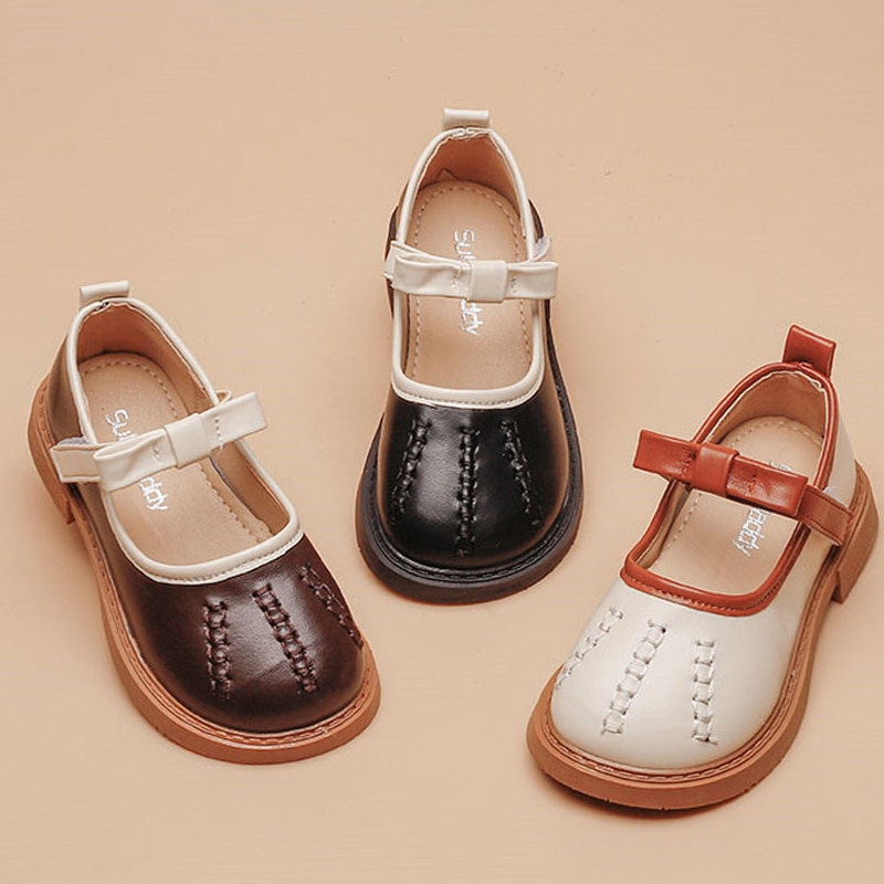 Girls' Flat Leather Shoes 2022 Spring and Autumn Casual Shoes Solid Color Single Shoes Girls Princess Shoes
