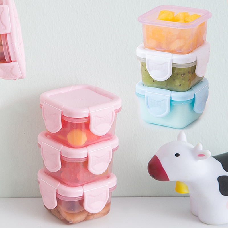 3pcs 60ml Baby Feeding Bowl Sets Baby Learning Dishes Auxiliary Food Bowl Mini Portable Sealed Storage Boxs Can Microwave