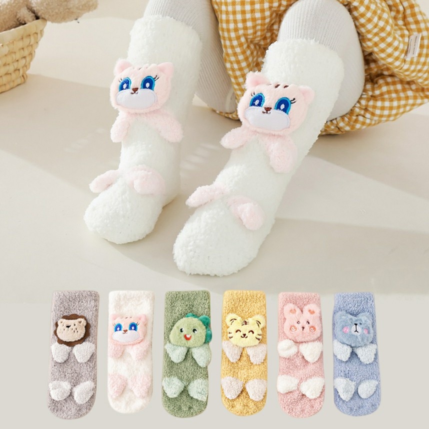 Baby Socks Thickened Coral Fleece Warm Children Toddler Socks Baby Anti-slip Socks Autumn Winter Cartoon Newborn Socks