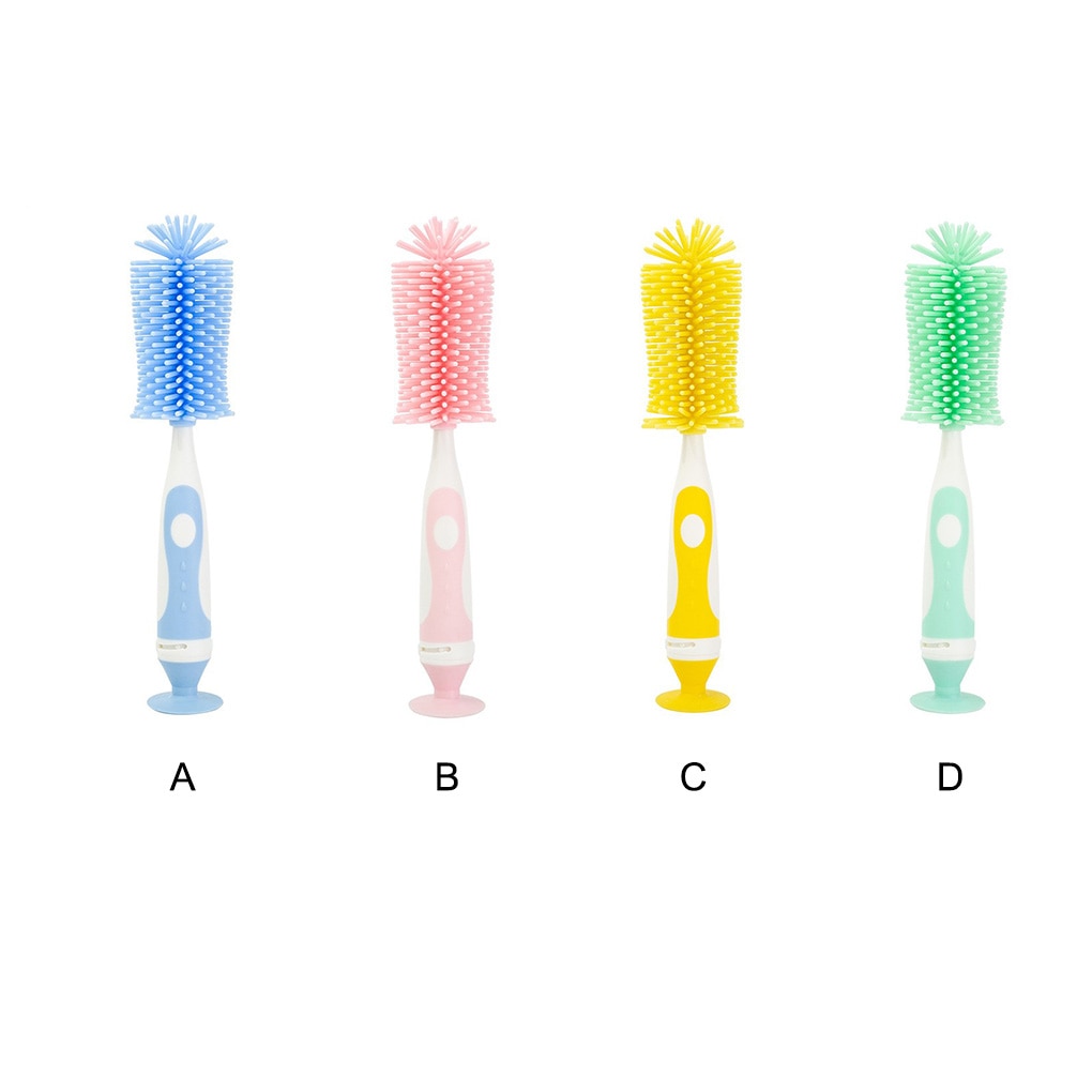 Baby Bottle Brush Nipple Cup Washing Rotation Plastic Handle Removable Portable Travel Handheld Cleaning Tool Blue