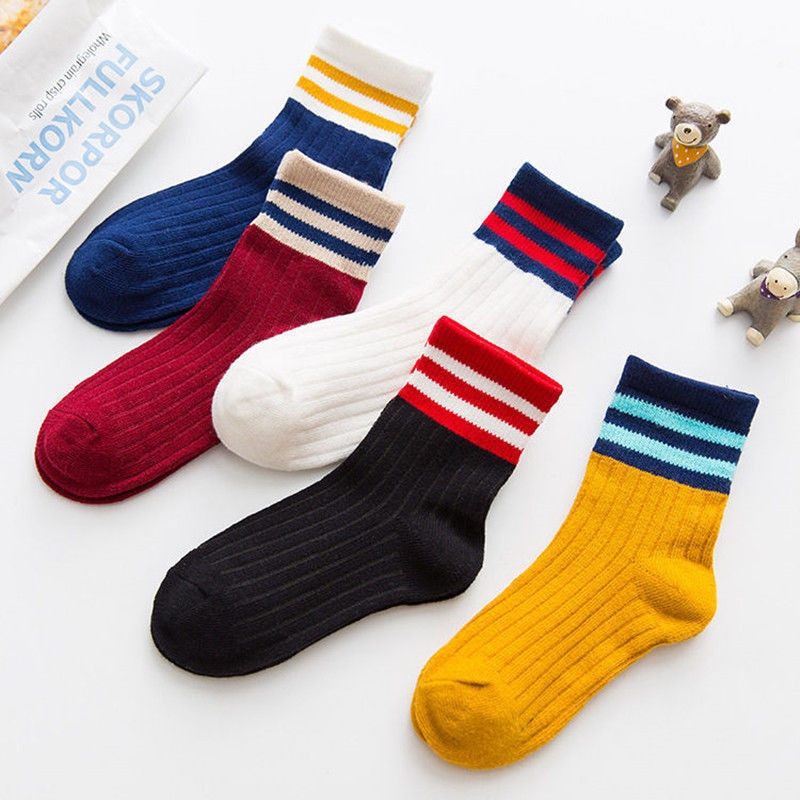 5 Pairs/lot Winter Cotton Thicken Children's Socks Baby Kids Warm Tube Socks Toddler Boys Girls Solid Floor Stripes Socks