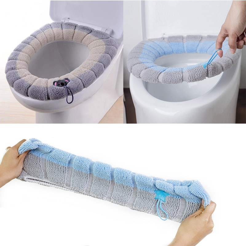 Soft Warm Toilet Seat Cover Mat Bathroom Toilet Pad Cushion with Handle Thicker Soft Washable Closestool Warmer Accessories