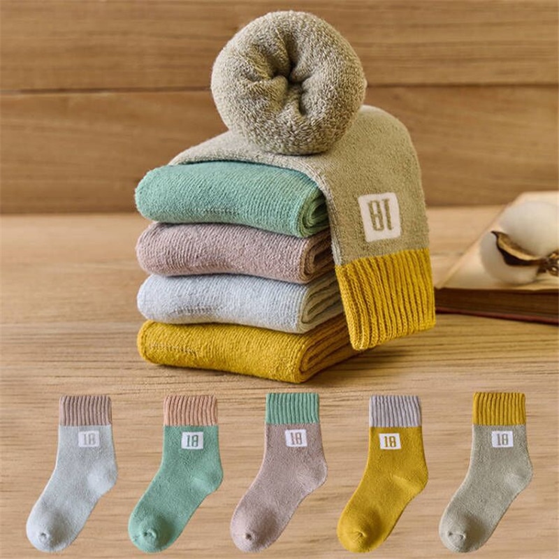 Children's Socks 5 Pairs Winter Thick Terry Keep Warm New Year Kids Socks For Boys Girls