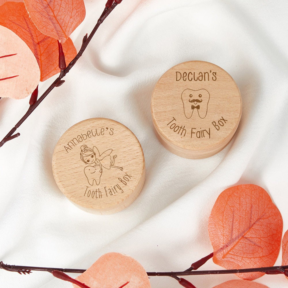 Personalized Tooth Fairy Box First Birthday Gift Engraved Custom Wooden Tooth Fairy Box Tooth Keepsake Box Gift for Child