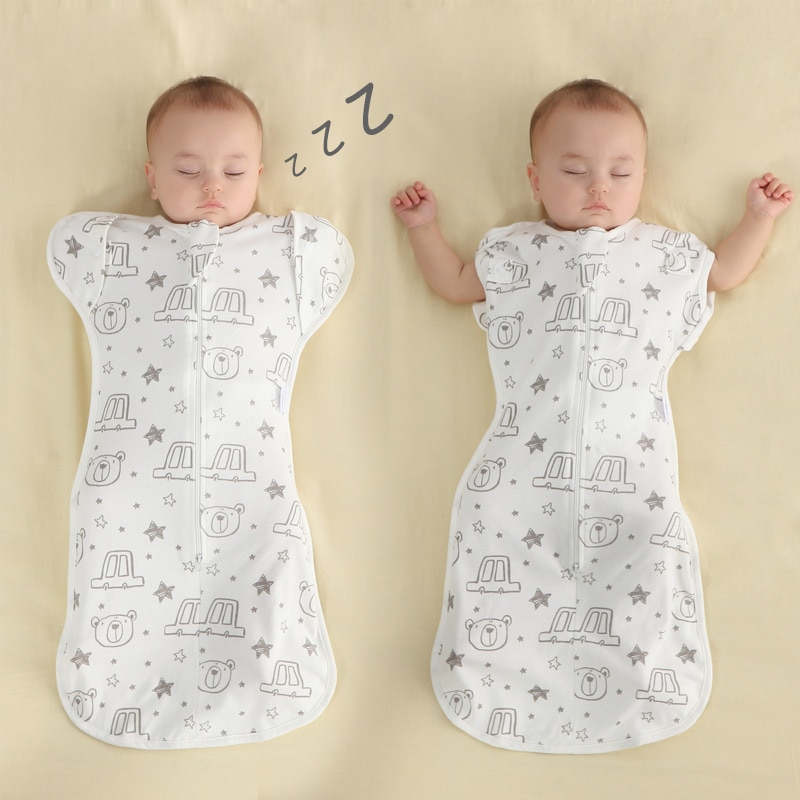 Baby Pure Cotton Swaddle Wrap Anti-startle Newborn Surrender Swaddle Sleeping Bag with Sleeve Cuff Baby Blanket