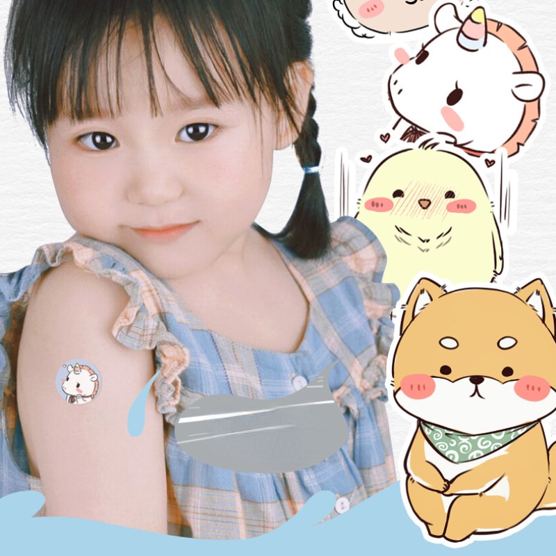 120Pcs Cartoon Round Band Aid Vaccinum Sticker Waterproof Breathable Pinhole Wound Patch Tape Adhesive Bandages for Children