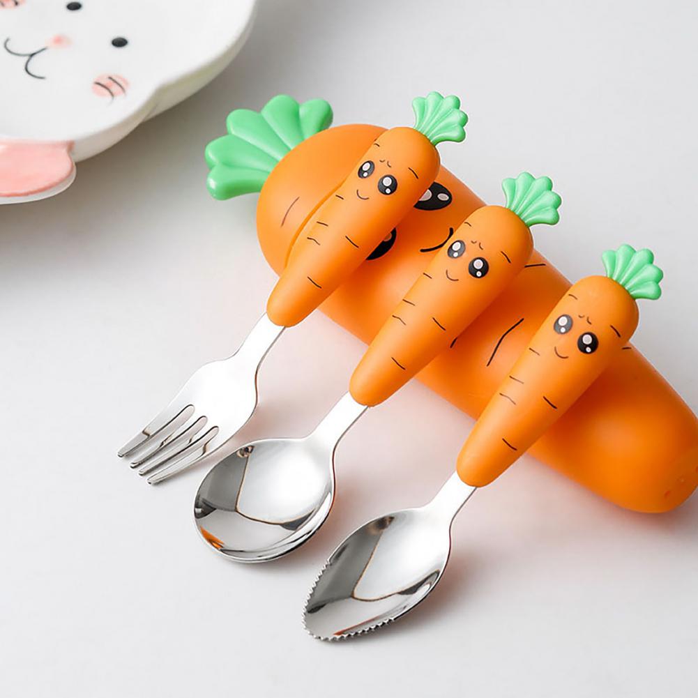 Baby Gadgets Tableware Children Utensil Stainless Steel Toddler Dinnerware Cutlery Cartoon Infant Food Feeding Spoon Fork