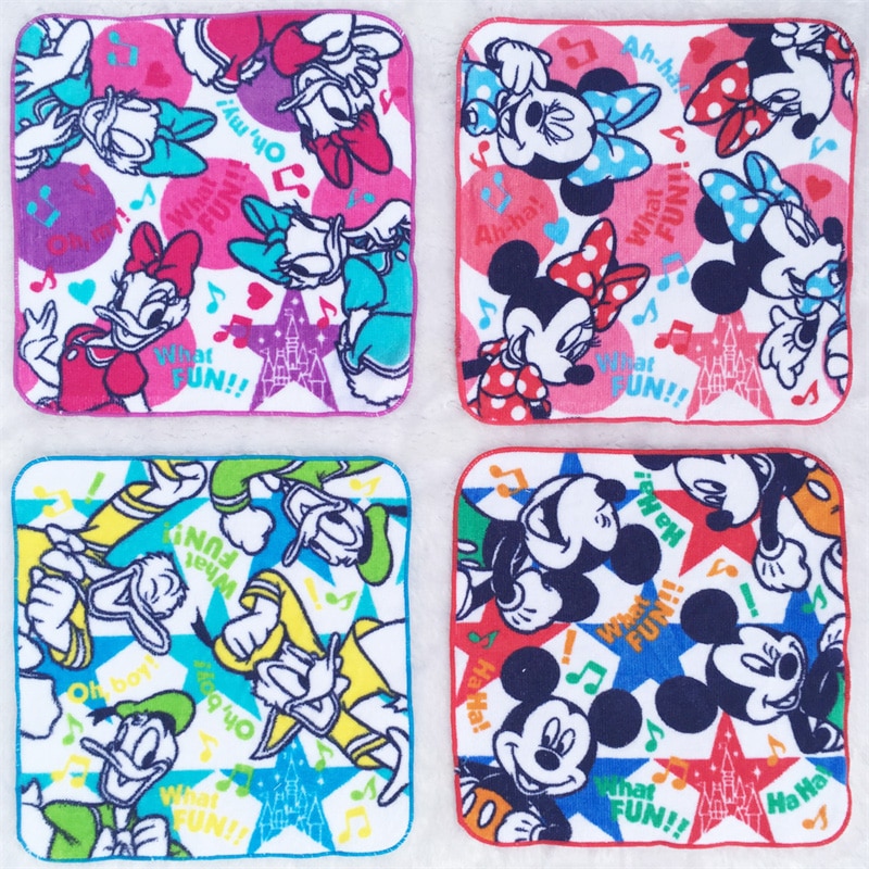 Disney Cartoon Cotton Face Hand Towel Children Kids Boy Girl Minnie Mickey Mouse Donald Duck Water Absorbing Towel 23x23cm